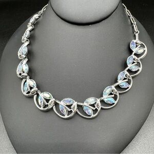 Vintage 1960s Coro Aurora Borealis Rhinestone Necklace - Blue Shimmer Necklace